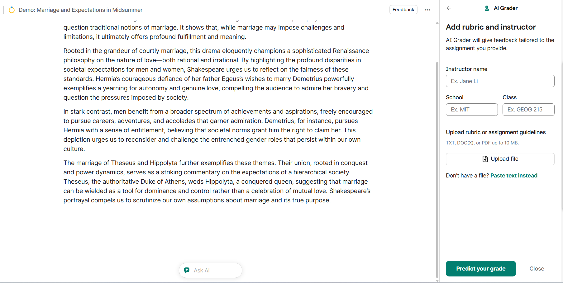 AI Grader: Công cụ đánh giá bài viết dựa trên các tiêu chí như nội dung, độ rõ ràng, tông giọng và sự phù hợp với mục tiêu.