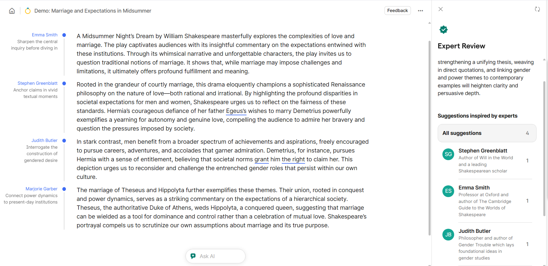 Expert Review: Nhận phản hồi từ chuyên gia ngôn ngữ để cải thiện bài viết với độ sâu và độ chính xác cao.