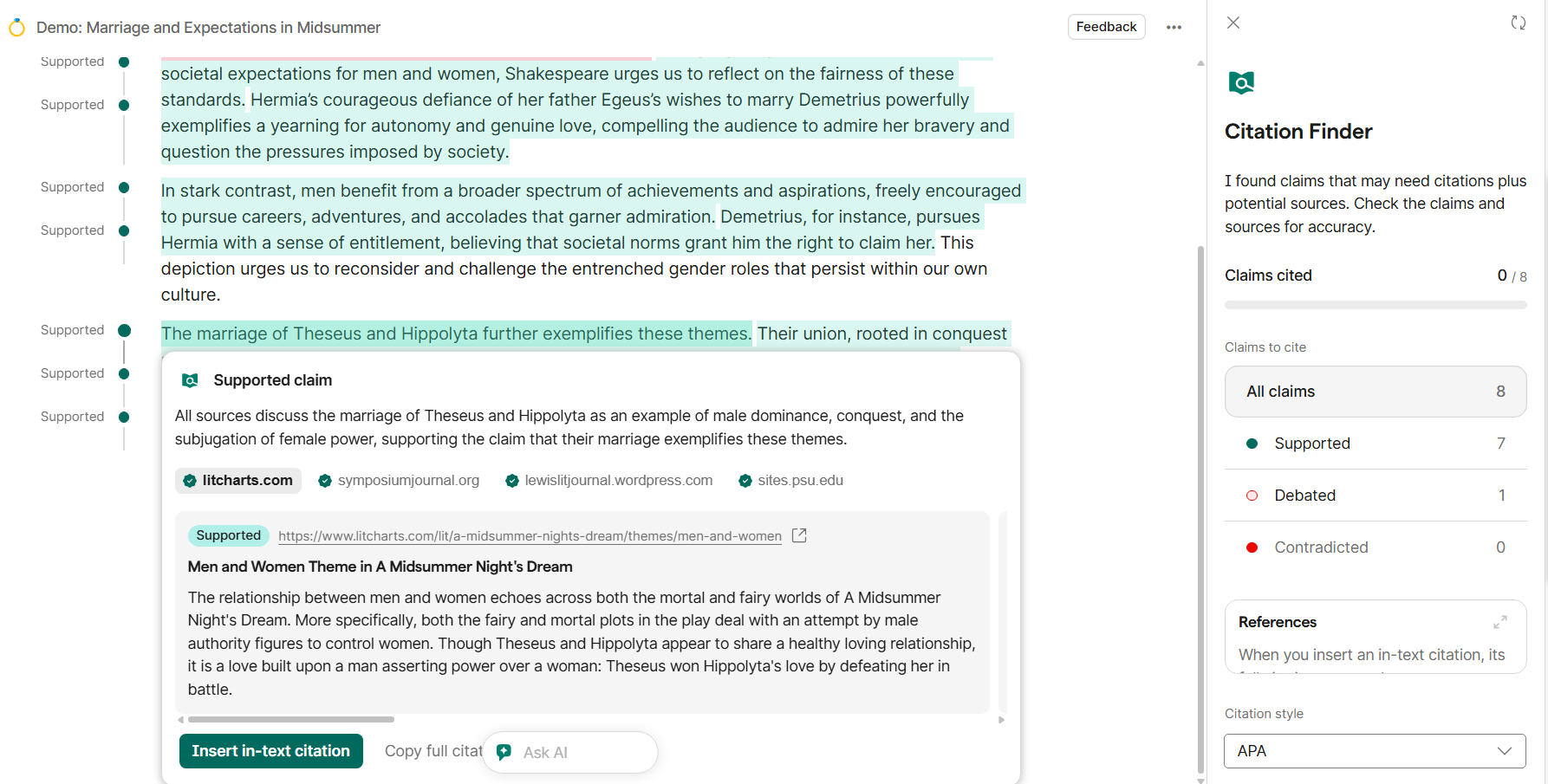 Citation Finder: Tự động tìm và tạo trích dẫn chuẩn APA, MLA, Chicago, đồng thời kiểm tra tính chính xác của nguồn.