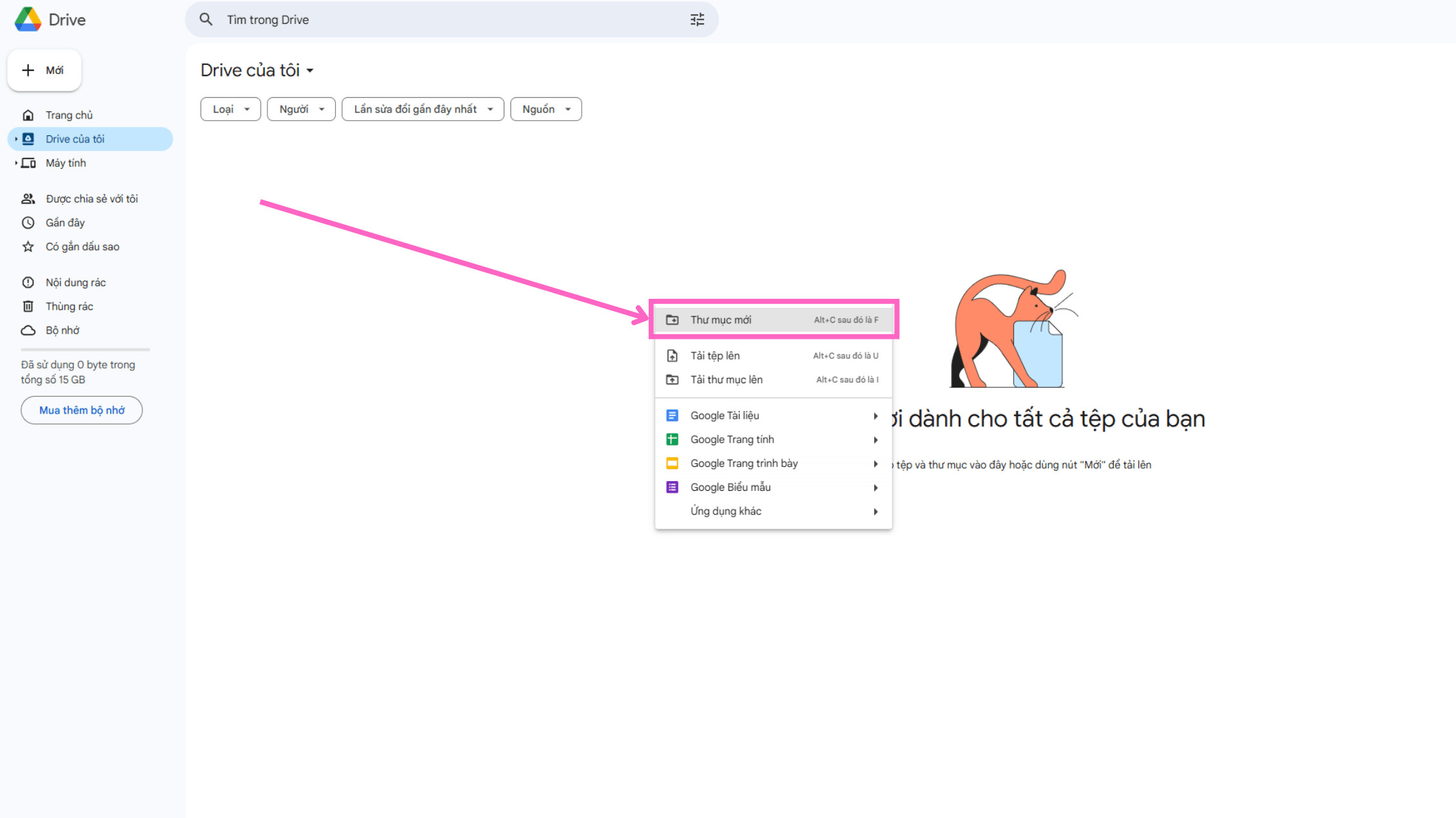 Tạo thư mục cần lưu trữ