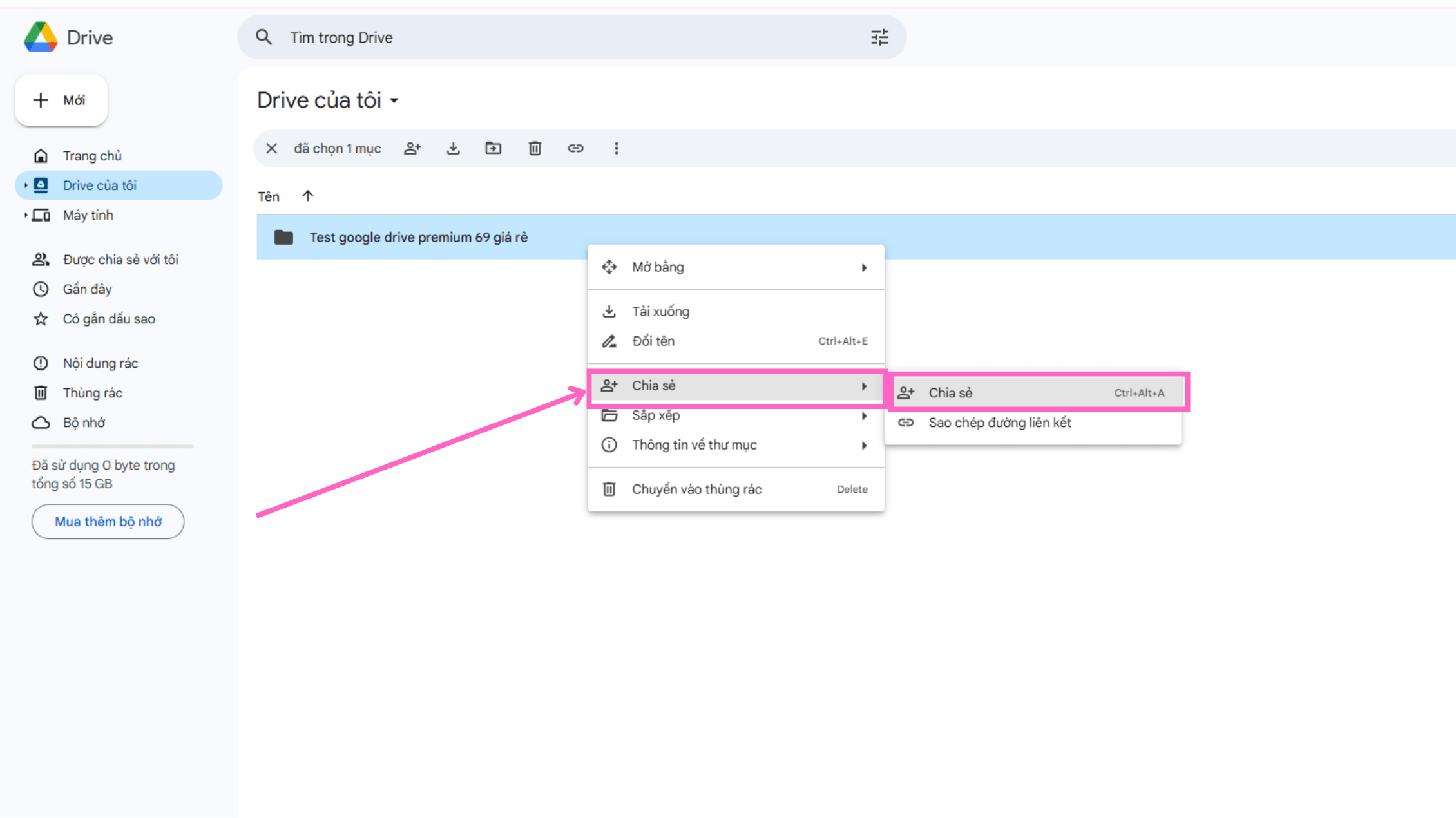 Chọn quyền chia sẻ cho thư mục