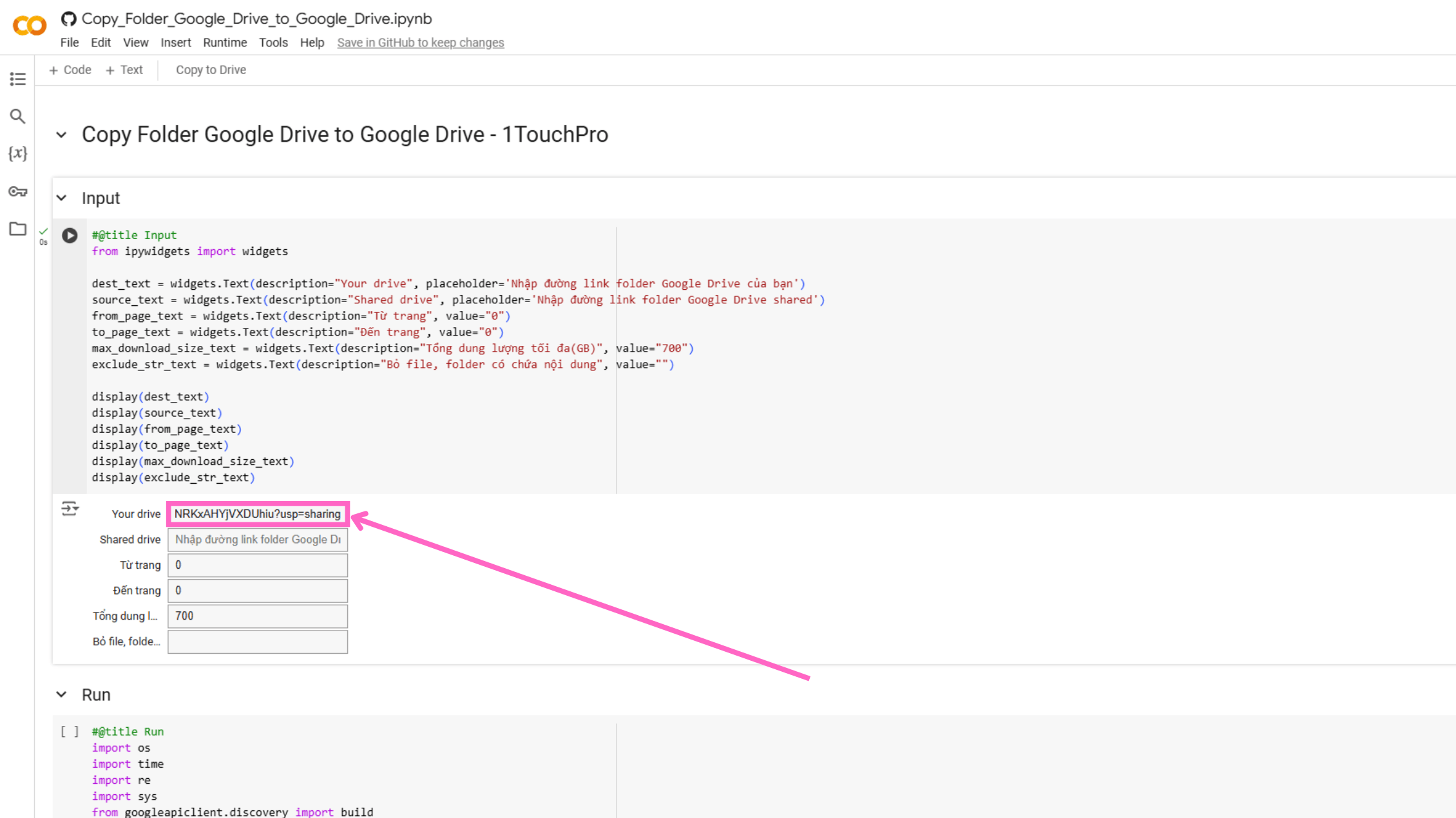 Dán đường dẫn của thư mục Drive ở bước 5 vào ô "Your drive"
