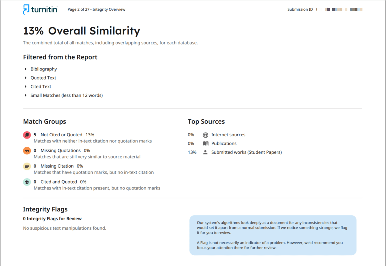 Báo cáo kết quả check đạo văn Turnitin 13% – Premium69