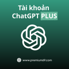 Logo OpenAI màu trắng và dòng chữ Tài khoản ChatGPT Plus trên nền xanh gradient của Premium69